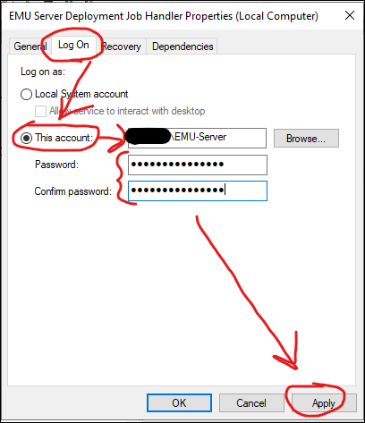 Log On Services Tab