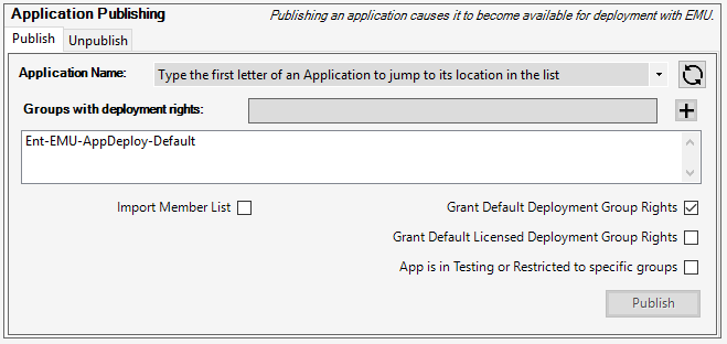 Application Publishing View