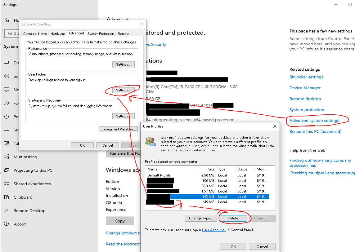 Delete a User Profile Example Screenshot